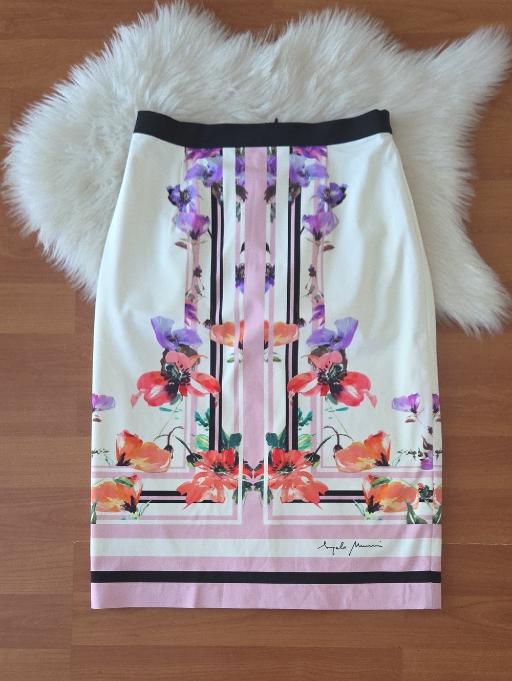 Angelo Marani Italia Floral Pencil Skirt Cream Pink Sz 42 Small